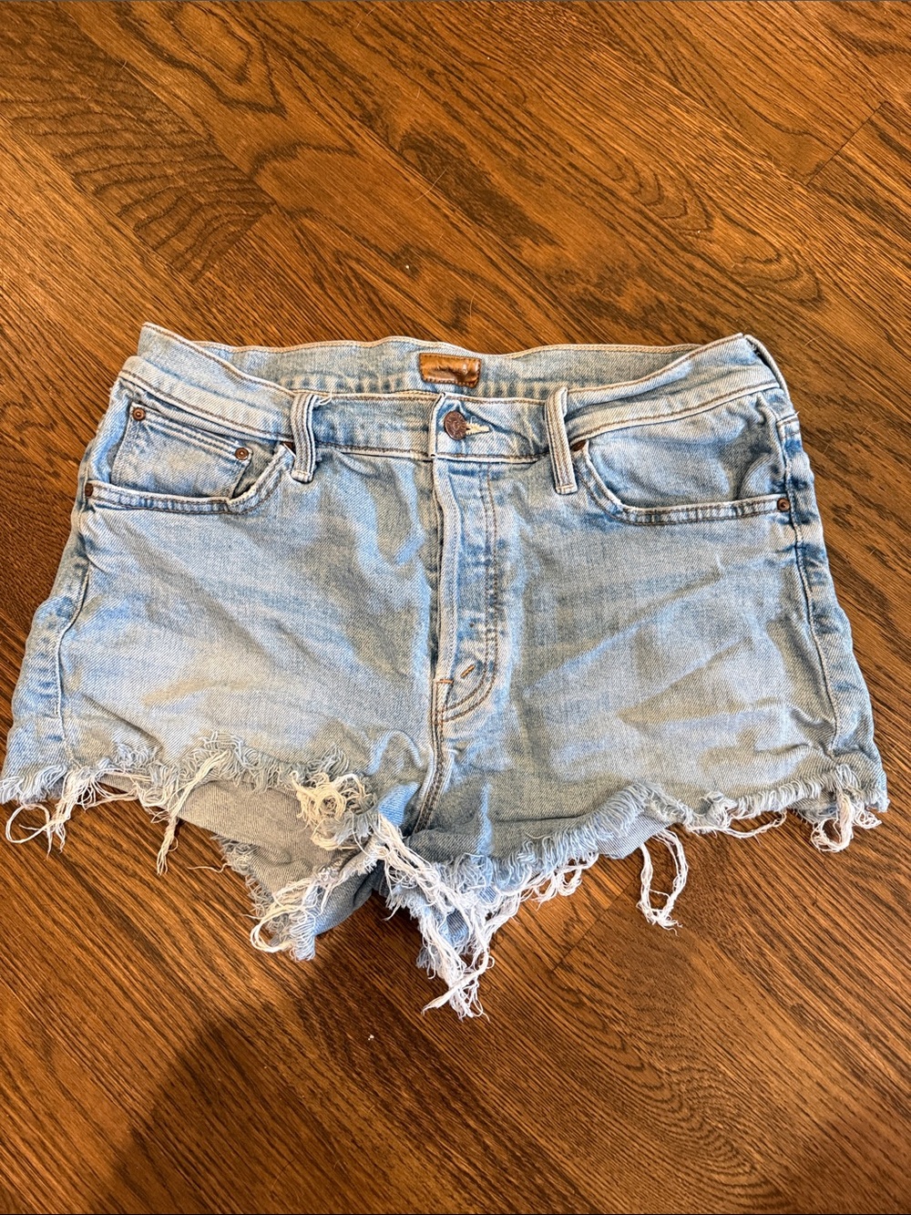 MOTHER Light Blue Distressed Denim Cutoff Shorts